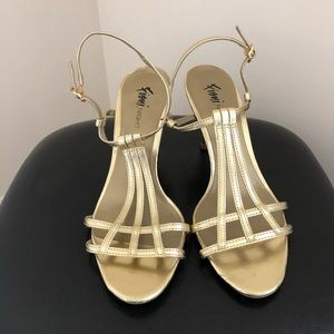 Fioni Night Gold Strappy Heels, Size 9